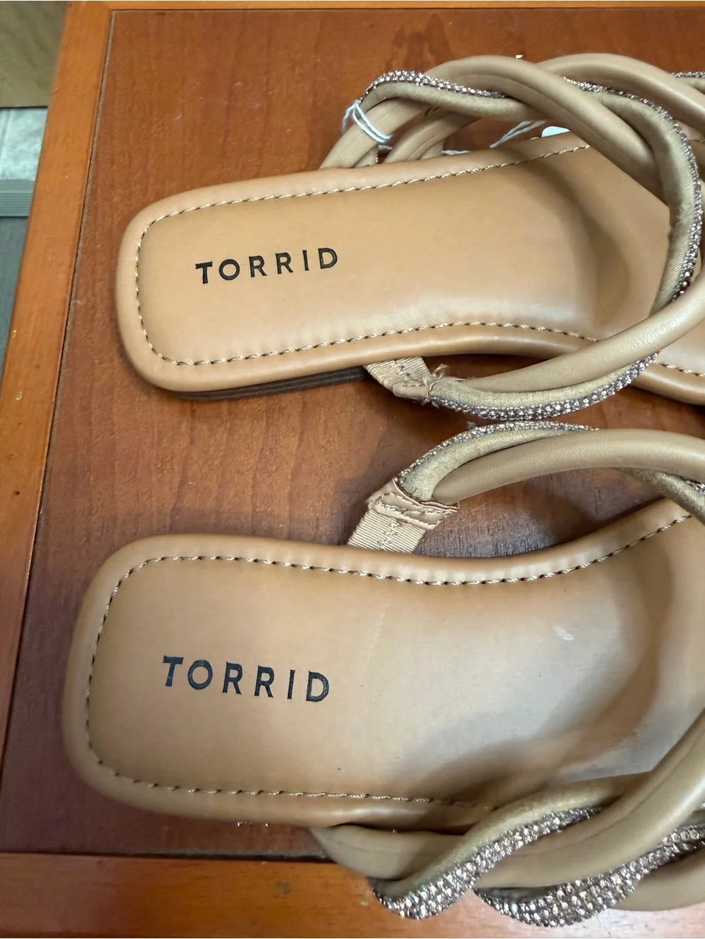 Torrid Women’s Rhinestone Strappy Slide Sandals Nude/Brown.  Size: 8.5